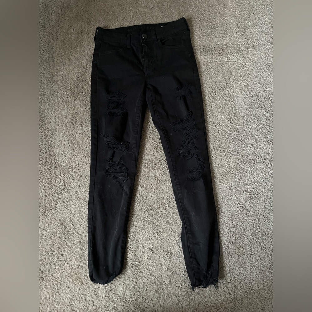 American eagle skinny ripped black jeans size 4